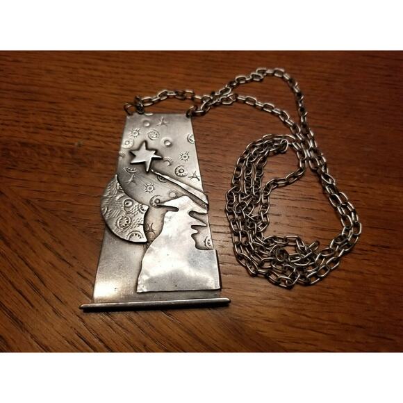 Huge handcrafted sterling silver pendant necklace aF hallmark J100329 - Picture 4 of 5